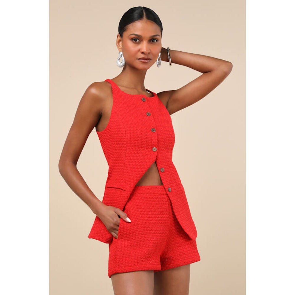 Lulus Mariette Red Tailored Knit Shorts - Size S